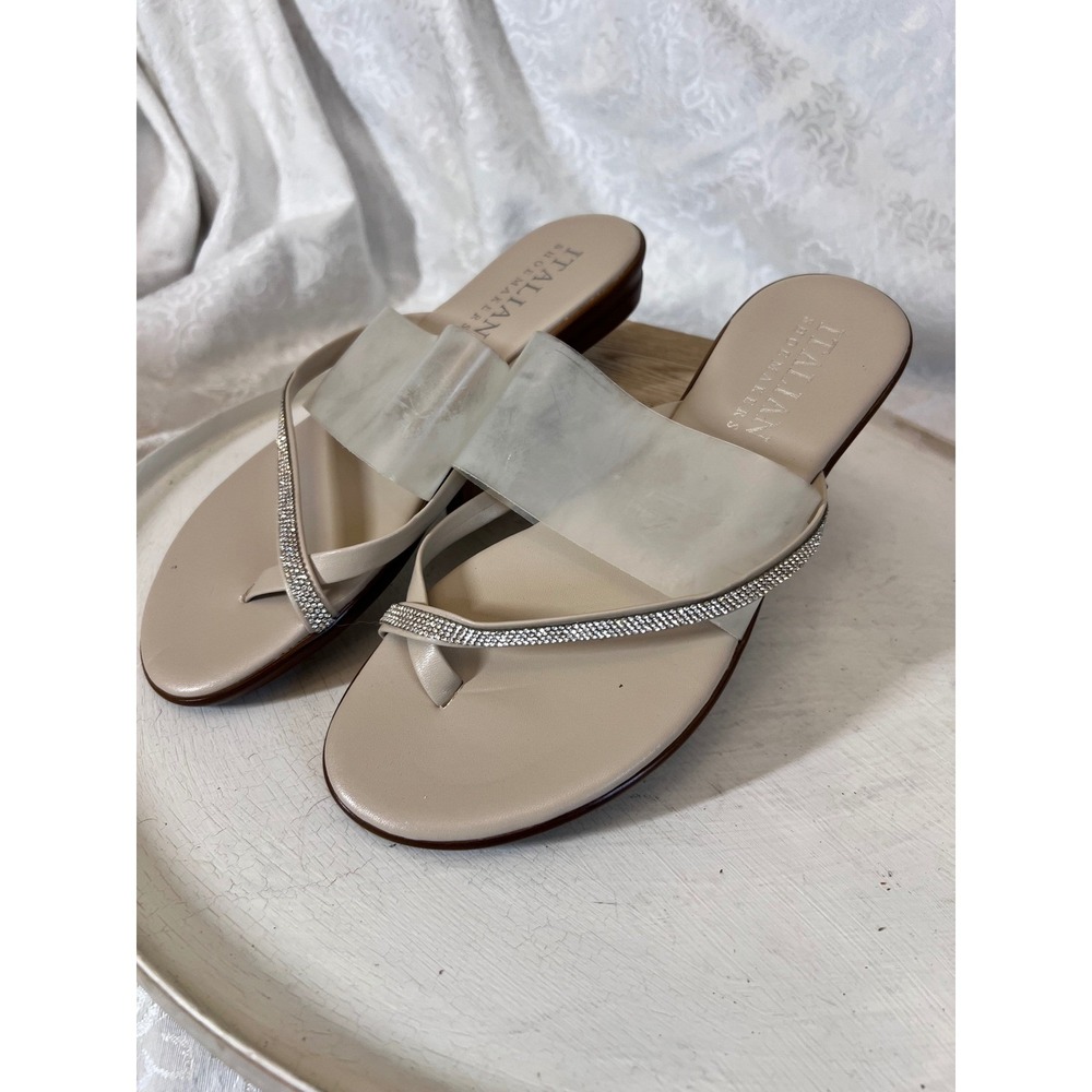 Italian Shoemakers Womens 10 Rhinestone Clear Strap Wedge Slide Sandals Nude
